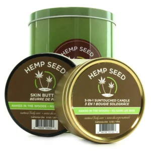 hemp seed holiday tin in naked in the woods