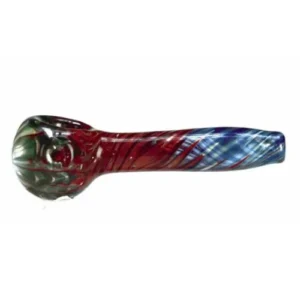 hand blown 4.75 inch glass tobacco pipe in blue, red and green