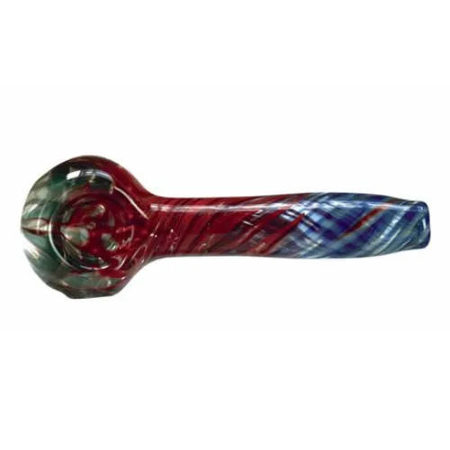 hand blown 4.75 inch glass tobacco pipe in blue, red and green hand blown 4.75 inch glass tobacco pipe in blue, red and green